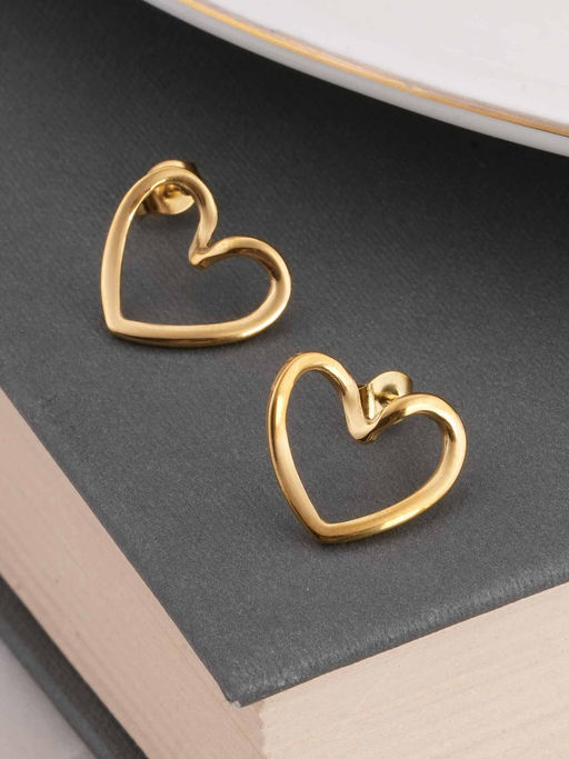 Palmonas Gold Heart Shaped Stud Earrings for Womens