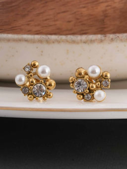 Palmonas - White Vintage Style Pearl and Crystal Studs for Womens