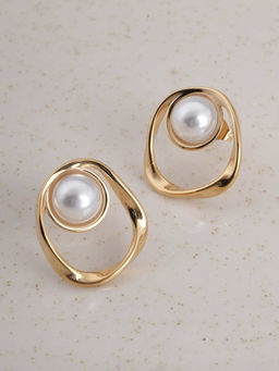 Palmonas - White Pearl Centre Abstract Earrings for Womens