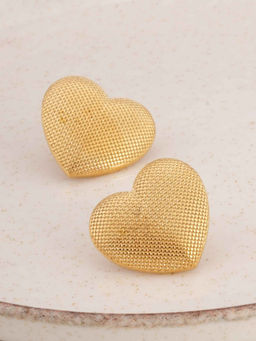 Palmonas - Textured Gold Heart Earrings for Womens
