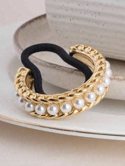 Palmonas - Pearl and Gold Hair Tie for Womens