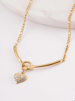Palmonas - White Crystal Heart Charm Gold Necklace for Womens