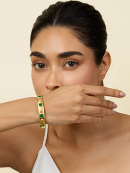Isharya - 18K Gold Plated Emerald Oval Hinge Bangle