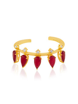 Isharya - Red 18K Gold Plated Ruby Festive Drip Cuff Bracelet