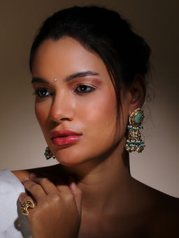 Dugran By Dugristyle - Kundan and Pearls Gold and Cream Adjustable Ring