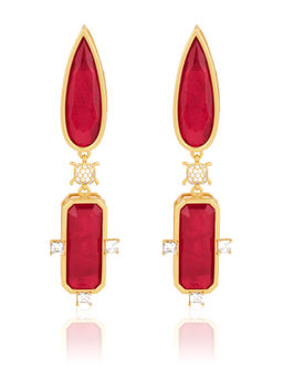 Isharya - 18K Gold Plated Ruby Rossette Dangler Earrings