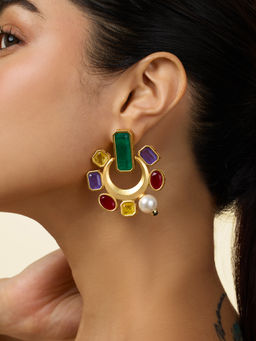 Isharya - 18K Gold Plated Opulent Gemstone Stud Earrings