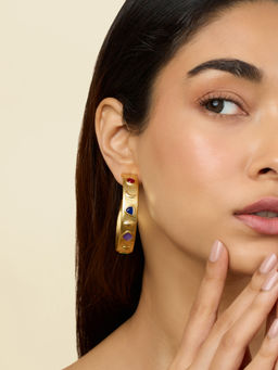 Isharya - 18K Gold Plated Precious Gems Hoops Earrings