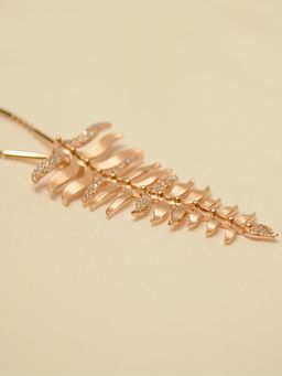 METALM - Rose Gold Leaf Drop Pendant Charm with Earrings (Set of 2)