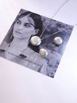 METALM - White Gold Cz Crystal Pendant Charm with Matching Earrings (Set of 2)