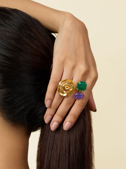 Isharya - 18K Gold Plated Rose Gems Open Ring