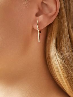 METALM - Gold Bar Charm 925 Silver Hoop Earrings