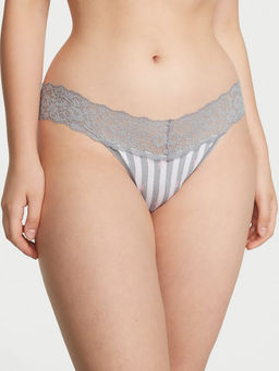 Victoria's Secret - Grey Lace-Waist Cotton Thong Panty
