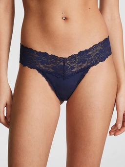 Victoria's Secret - Navy Blue Wink Lace-Trim Thong Panty