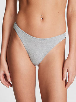 Victoria's Secret - Grey Logo Cotton Scoop Thong Panty