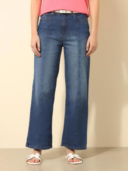 U.S. POLO ASSN. - Women Blue High Rise Wide Leg Fit Pintuck Jeans