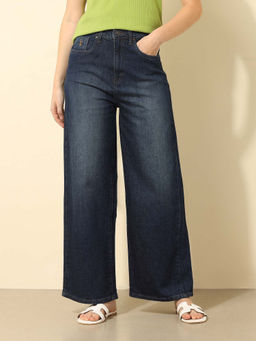 U.S. POLO ASSN. - Women Navy Blue High Rise Wide Leg Jeans