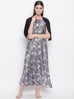 Sweet Dreams - Women Grey Printed Nightdress