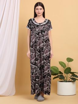 Sweet Dreams - Women Black Printed Round Neck Nightdress