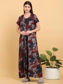 Sweet Dreams - Women Navy Blue Printed Round Neck Nightdress