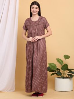 Sweet Dreams - Women Brown Printed Round Neck Nightdress
