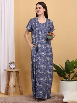 Sweet Dreams - Women Blue Printed Round Neck Nightdress