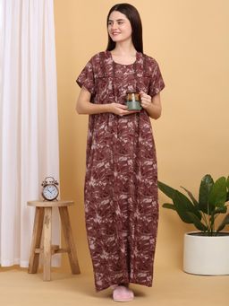 Sweet Dreams - Women Brown Printed Round Neck Nightdress