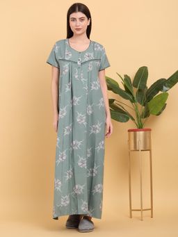 Sweet Dreams - Women Green Printed Round Neck Nightdress