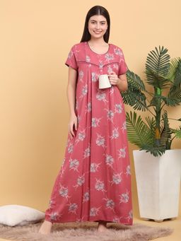 Sweet Dreams - Women Red Printed Round Neck Nightdress