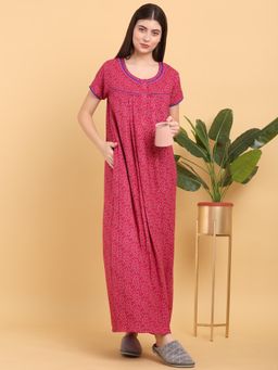 Sweet Dreams - Women Pink Printed Round Neck Nightdress