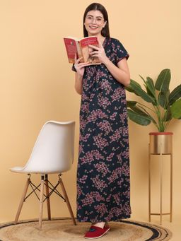 Sweet Dreams - Women Teal Printed Sweetheart Nightdress