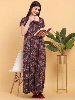 Sweet Dreams - Women Brown Printed Sweetheart Nightdress