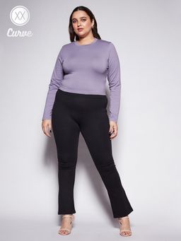 Twenty Dresses by Nykaa Fashion - Curve Purple Round Neck Basics Crop T-shirt