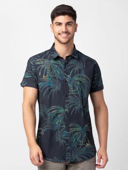 Spykar - Navy Blue Half Sleeves Printed Shirt For Men