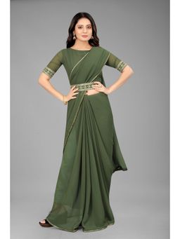Shrithi Fashion Fab - Women Bollywood Styled Ethnic Belt Saree Olive with Unstitched Blouse