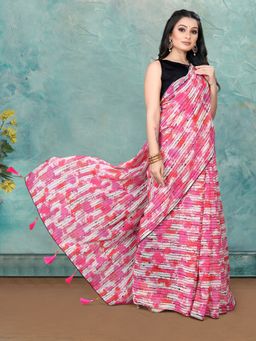 Shrithi Fashion Fab - Women Designer Printed Soft Organza Daily Wear Saree Pink with Unstitched Blouse