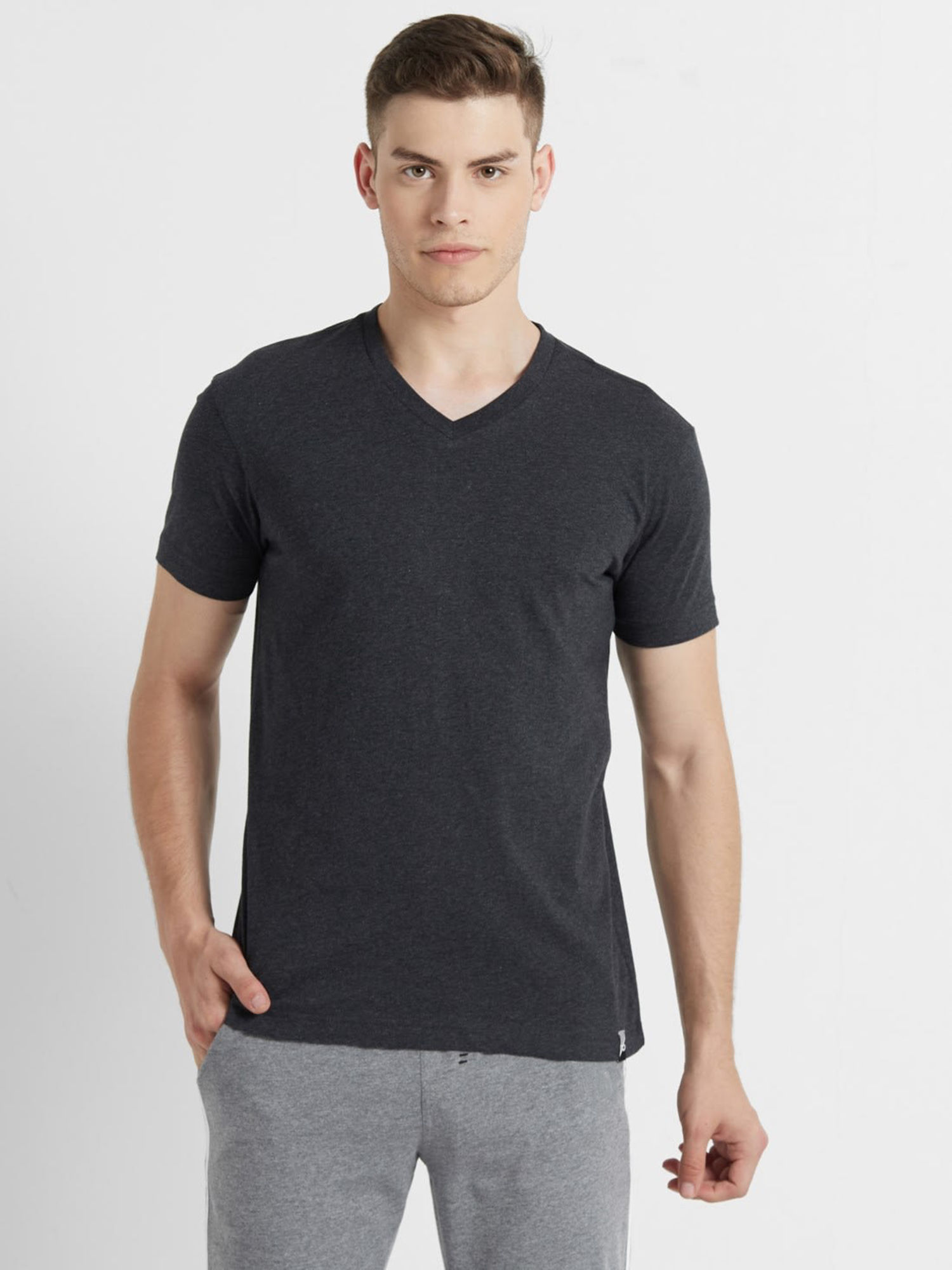 Buy Jockey Black Melange V-Neck T-Shirt 