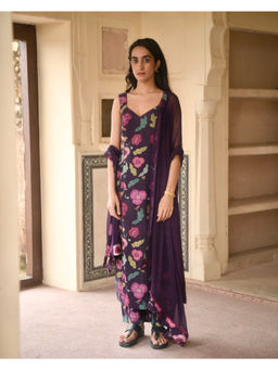 Taro India - Purple Raisin Love Anarkali Kurta and Pant with Dupatta
