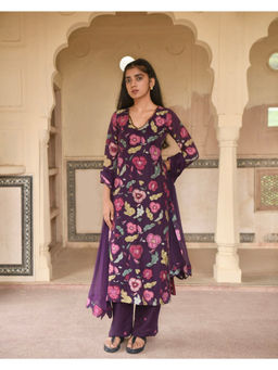 Taro India - Orchid Wine Anarkali Kurta and Pant with Dupatta