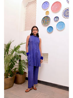 Taro India - Blue Cotton Neelambar Kurta With Pant Co-ords