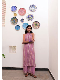 Taro India - Mauve Cotton Lurex Gulabi Nagri Kurta and Palazzo