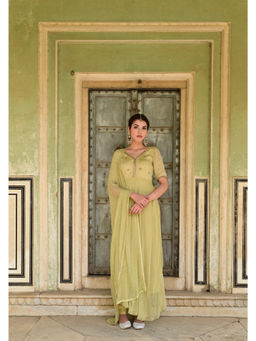Taro India - Green Sada Bahar Anarkali Kurta and Churidar with Dupatta