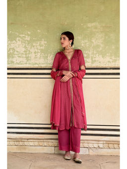 Taro India - Pink Surkh Anarkali Kurta and Pant with Dupatta