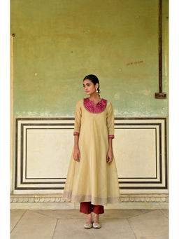 Taro India - Beige Afreen Embroidered Anarkali Kurta and Pant