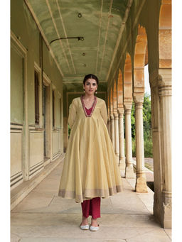 Taro India - Beige Zareen Embroidered Anarkali Kurta and Pant
