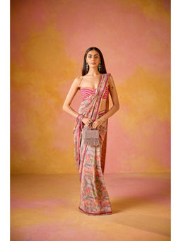 Old Marigold - Aarzoo Grey Crepe Saree With Blouse with Stitched