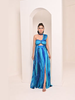 Bani Khurana - Blue Printed Drape Gown