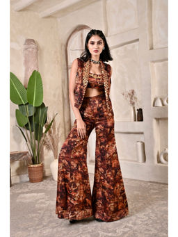 Bani Khurana - Multi-Colour Cotton Printed Round Neck Bustier with Jacket and Sharara