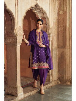 Sheetal Batra - Fahmida - Deep Purple Short Kurta with Tulip Pant and Dupatta
