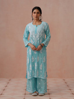 House of Chikankari - Blue Modal Embroidered Chikankari Kurta with Pant